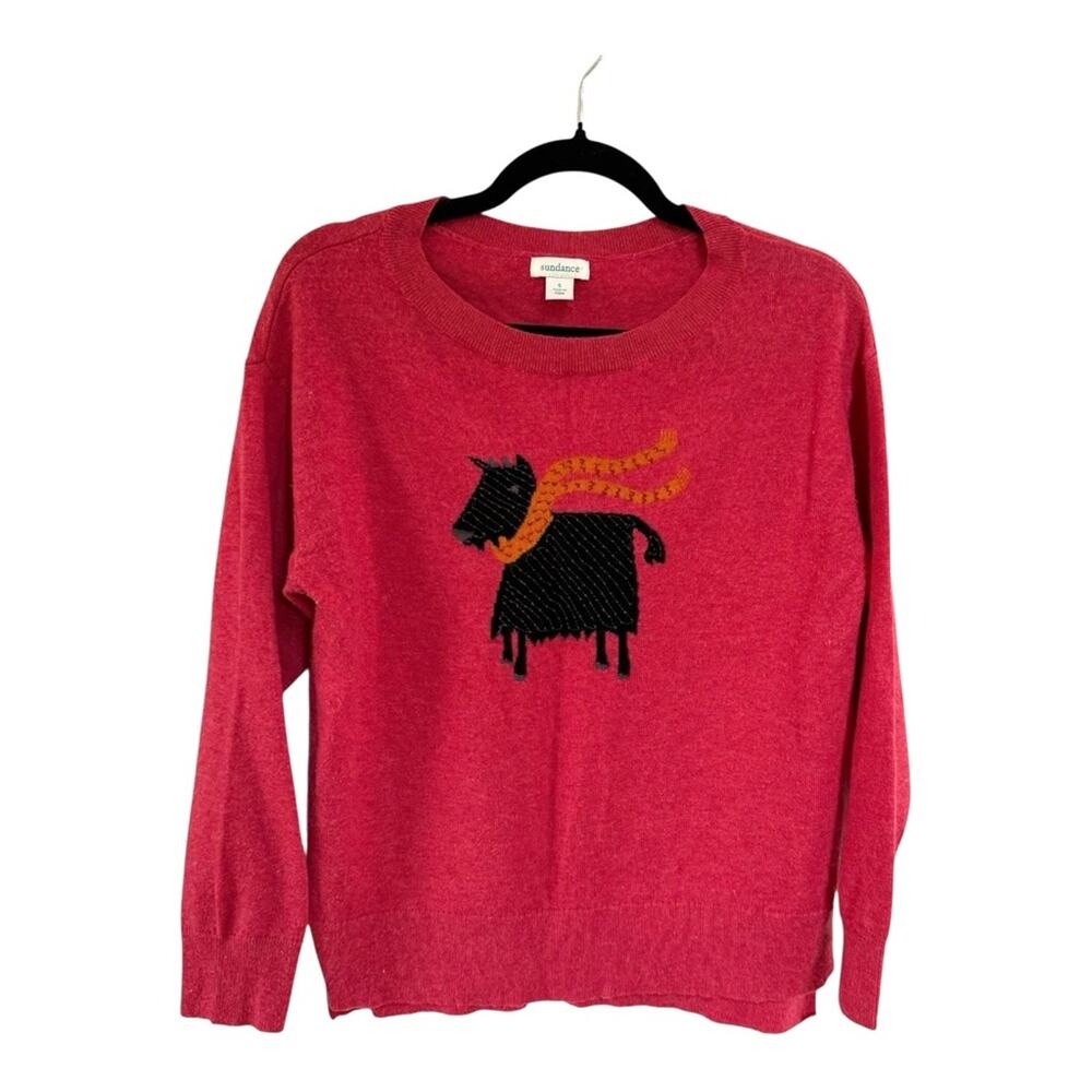 SUNDANCE Cheerful Billy Goat Wool Blend Novelty Crewneck Sweater Womens Size S